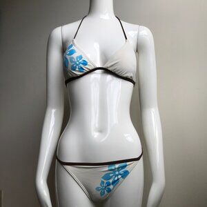 Billabong BLUE CRUSH era Vintage bikini cream & blue floral triangle set RARE